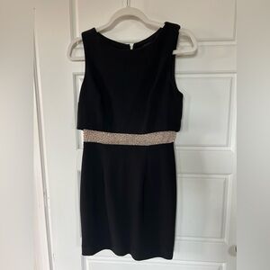 Betsy and Adam Illusion Beaded Waist Sleeveless Black Mini Dress size 2